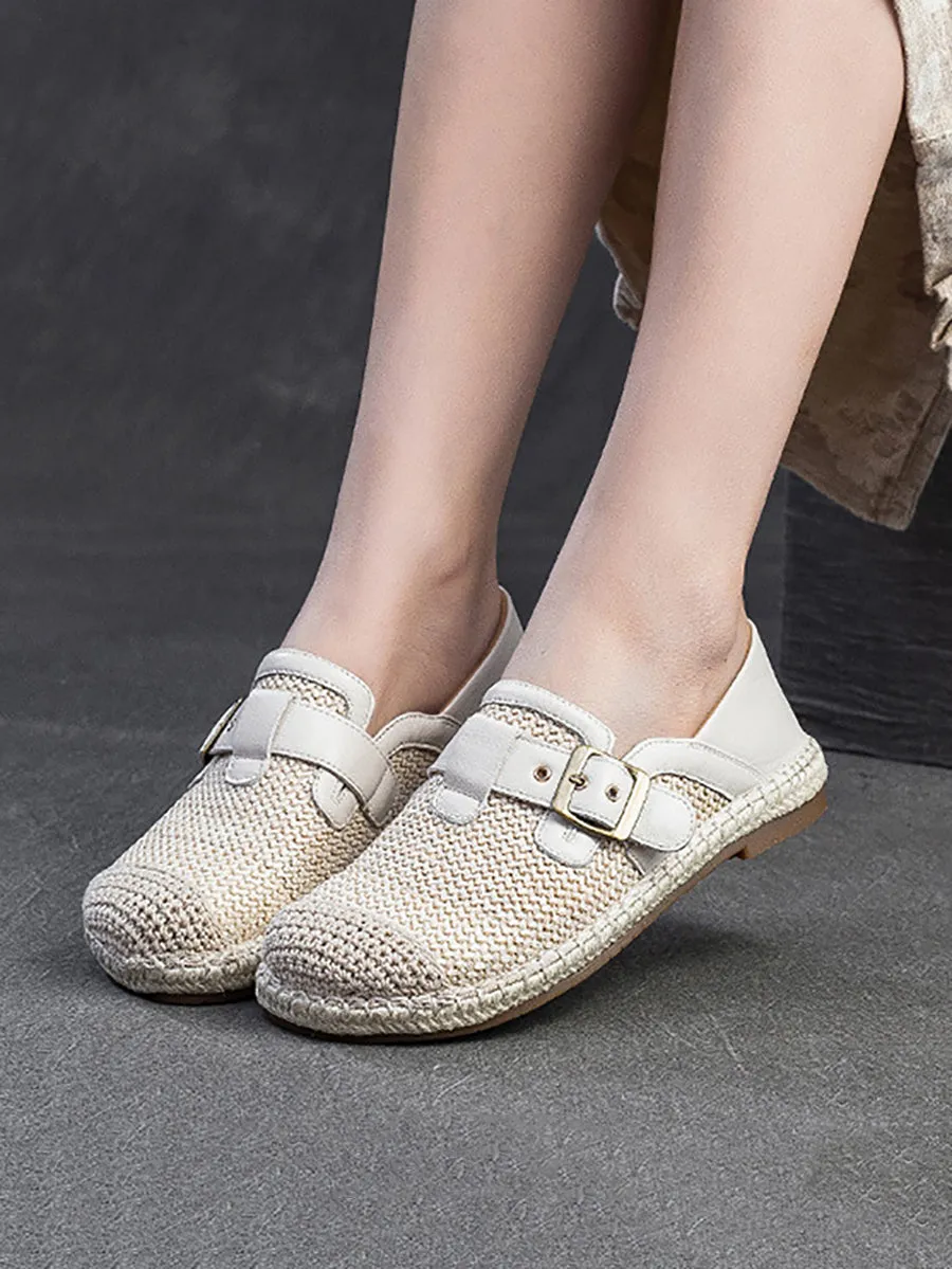 Women Summer Vintage Weave Leather Spliced Shoes