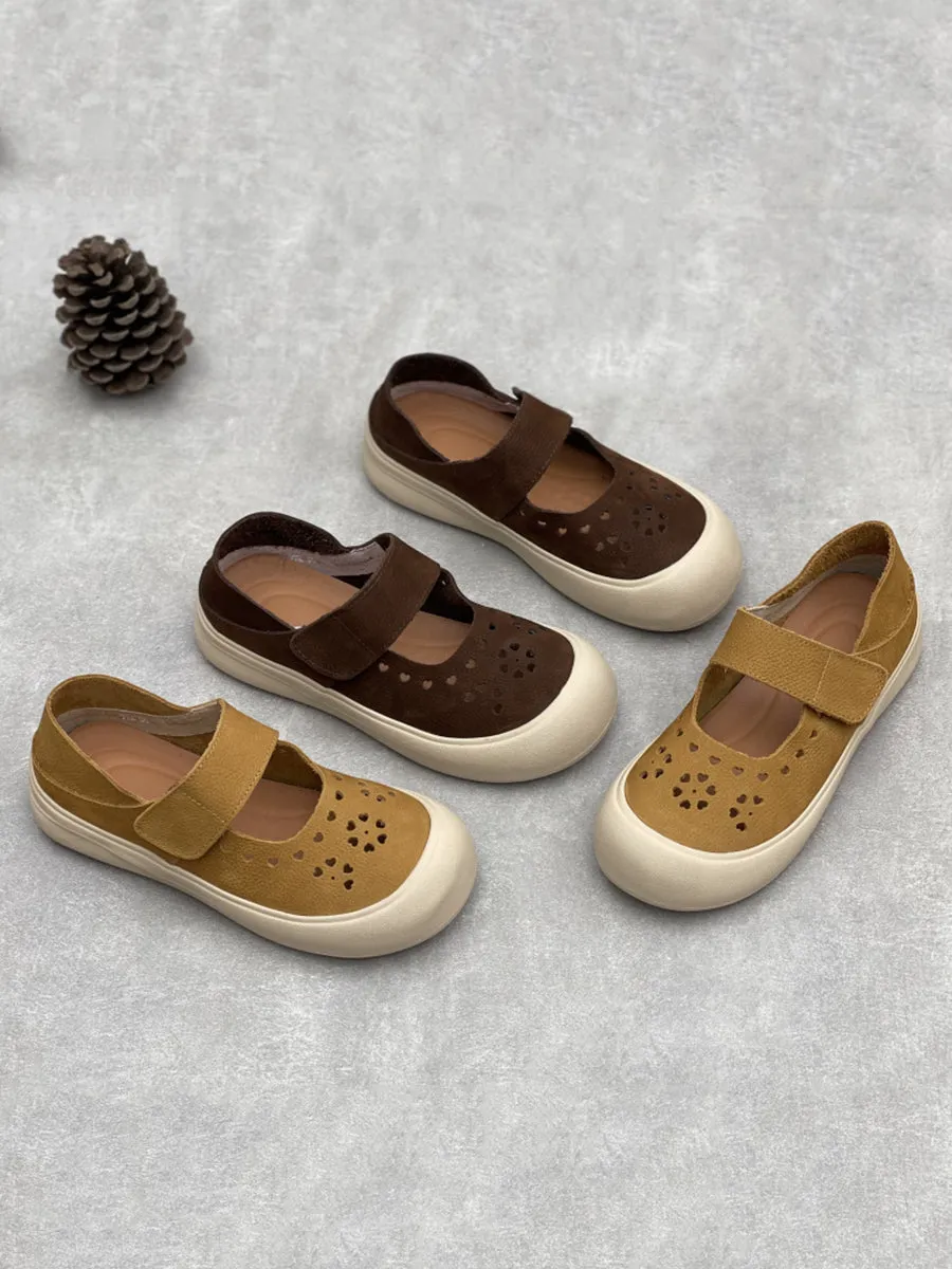 Women Vintage Genuine Leather Hollow Out Flat Shoes