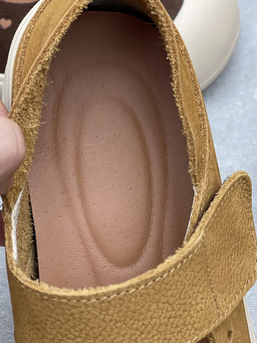 Women Vintage Genuine Leather Hollow Out Flat Shoes