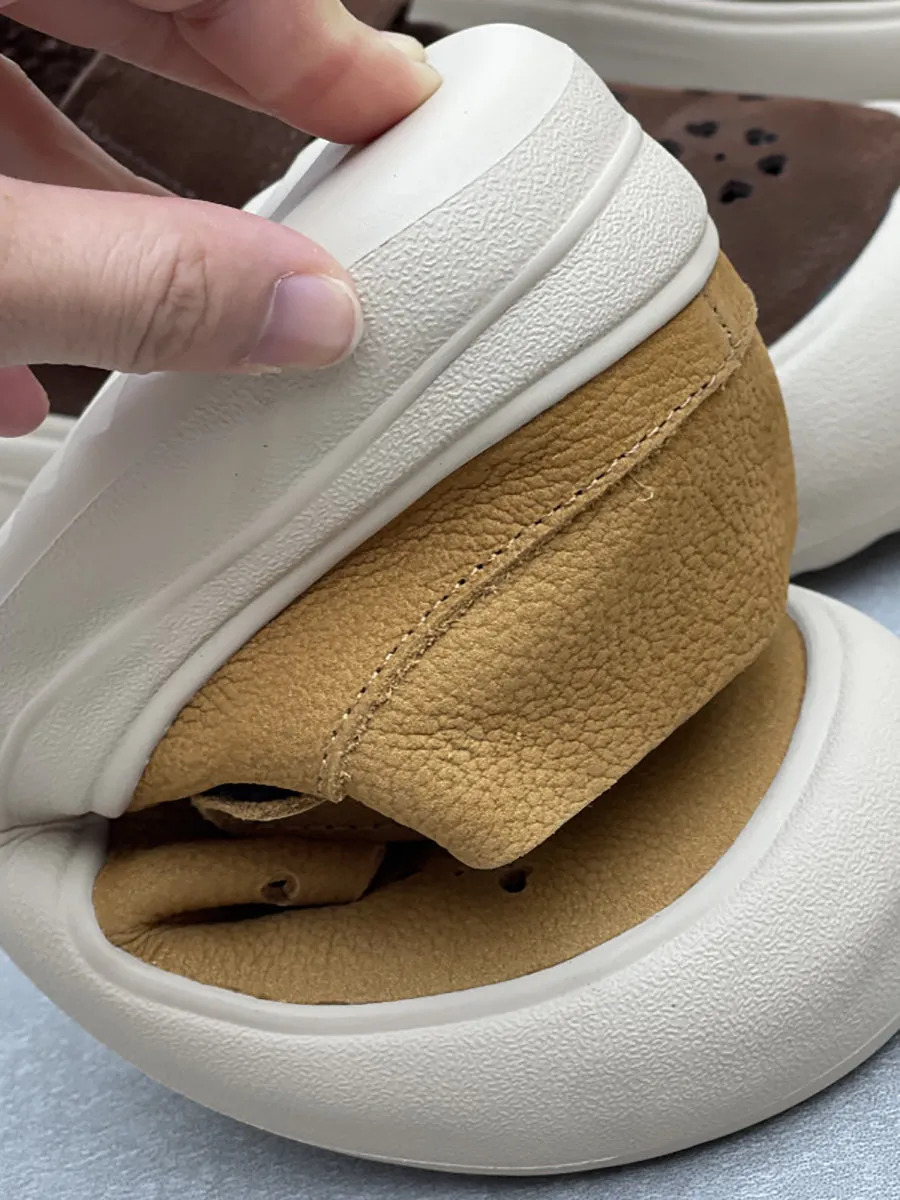Women Vintage Genuine Leather Hollow Out Flat Shoes