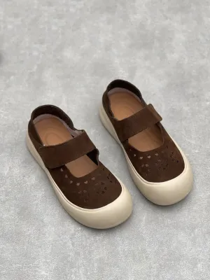 Women Vintage Genuine Leather Hollow Out Flat Shoes