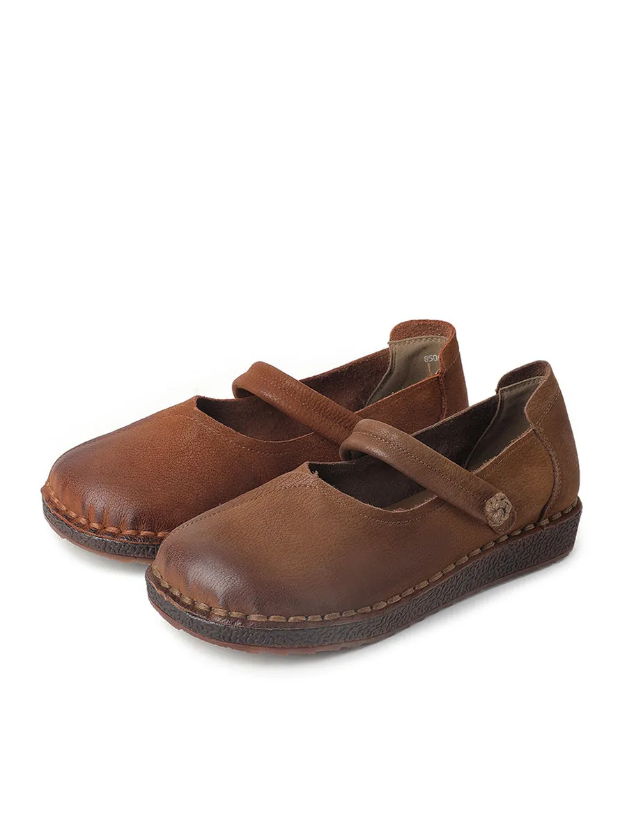 Women Vintage Leather Spliced Low Heel Flat Shoes
