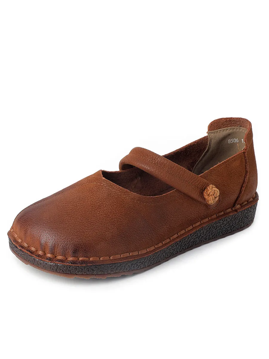 Women Vintage Leather Spliced Low Heel Flat Shoes