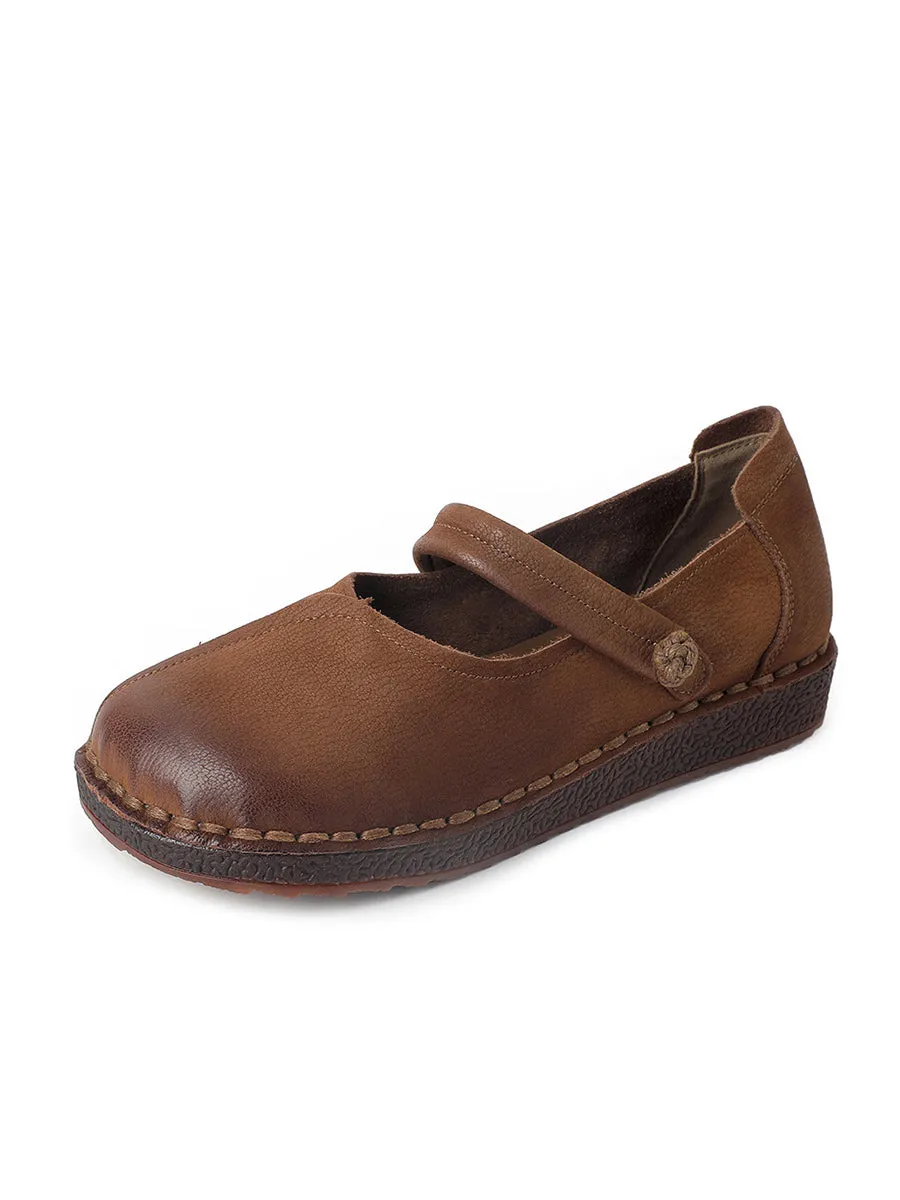 Women Vintage Leather Spliced Low Heel Flat Shoes