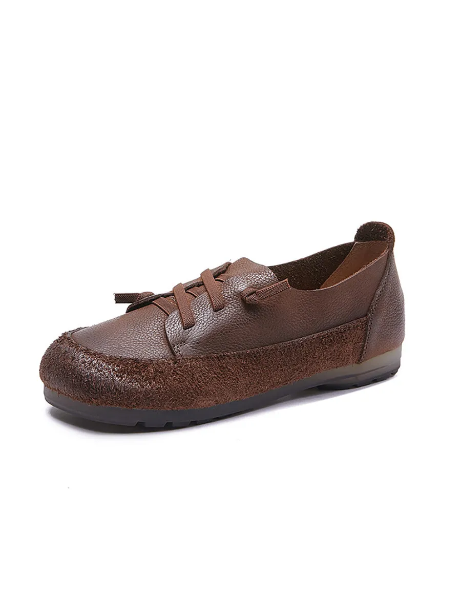 Women Vintage Leather Spliced Low Heel Shoes