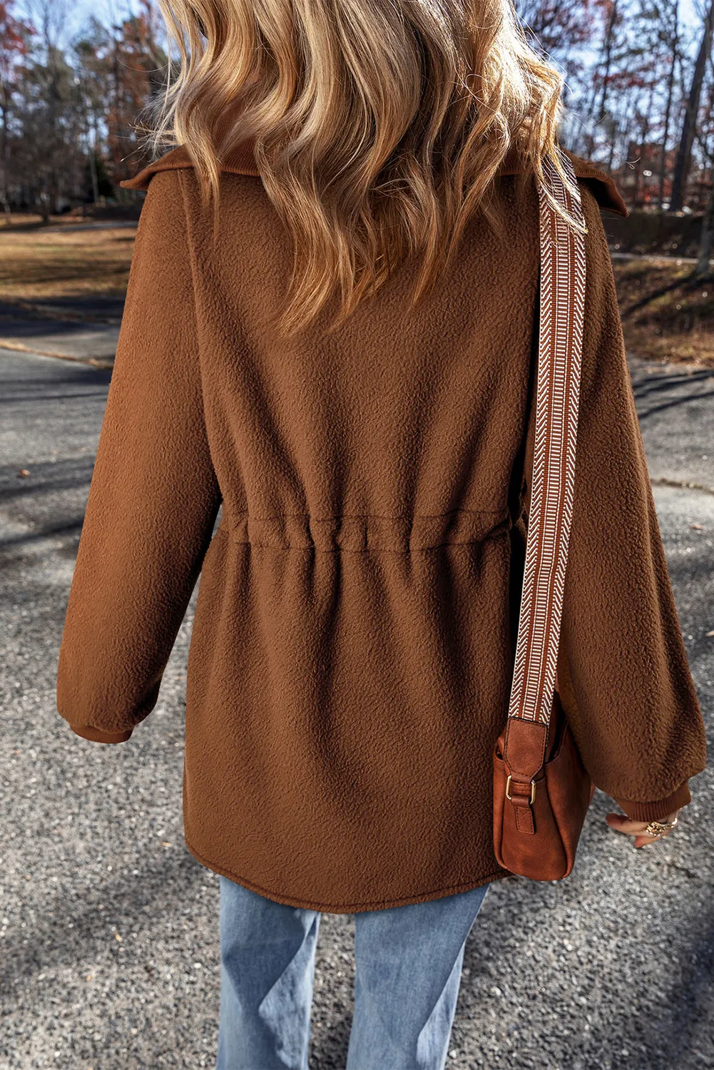 Womens Brown Half Zip Fleece Pullover Jacket