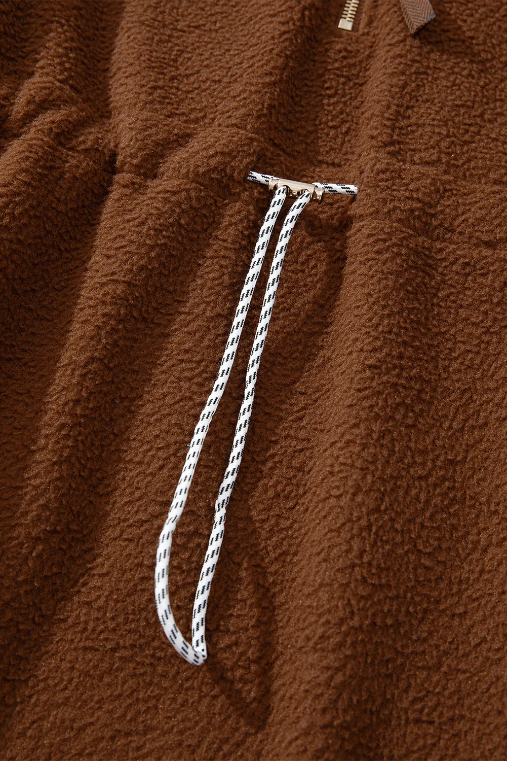 Womens Brown Half Zip Fleece Pullover Jacket