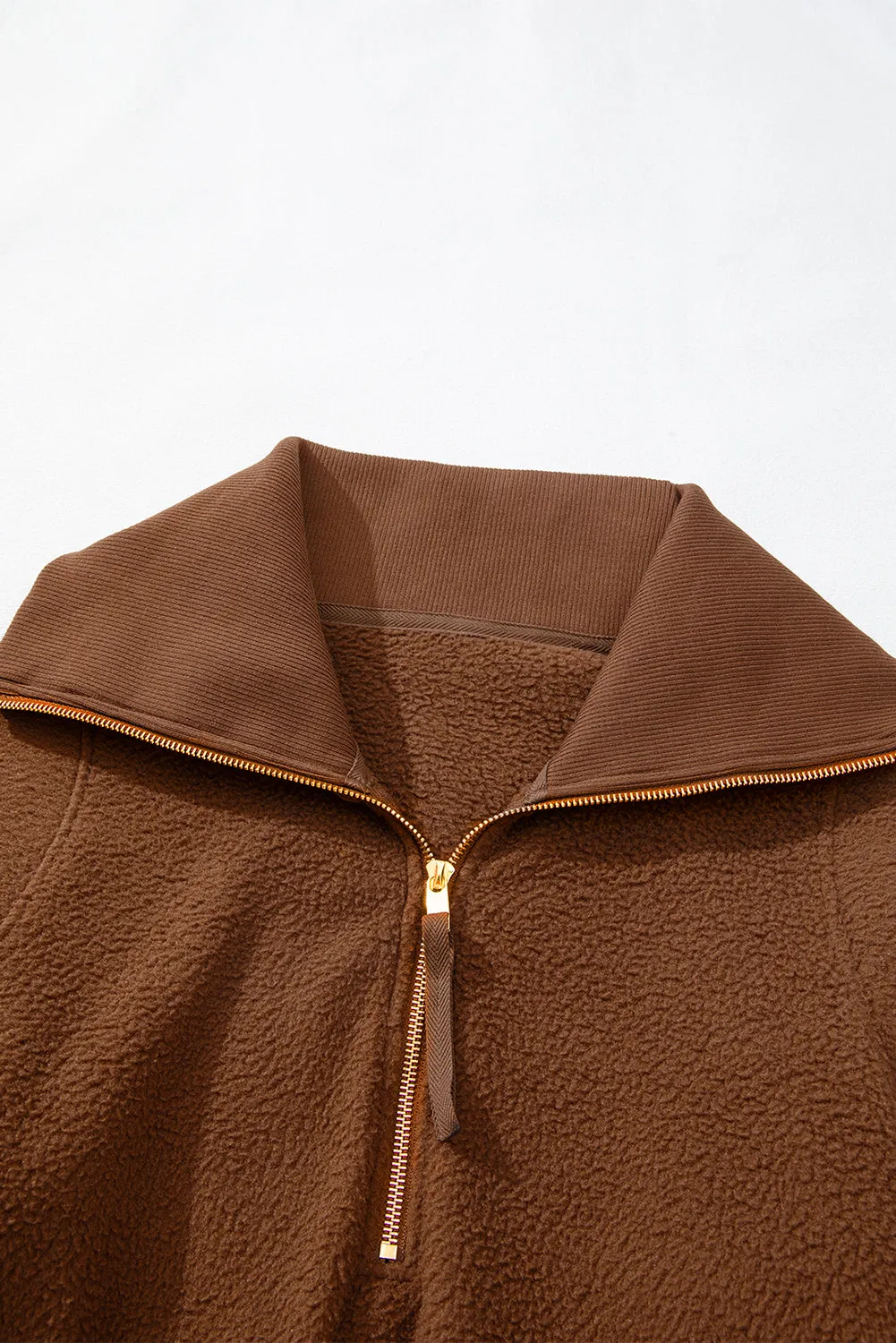Womens Brown Half Zip Fleece Pullover Jacket