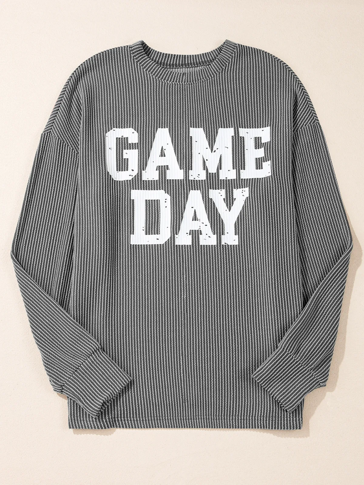 Womens Dark Grey GAME DAY Graphic Varsity Pullover Sweatshirt