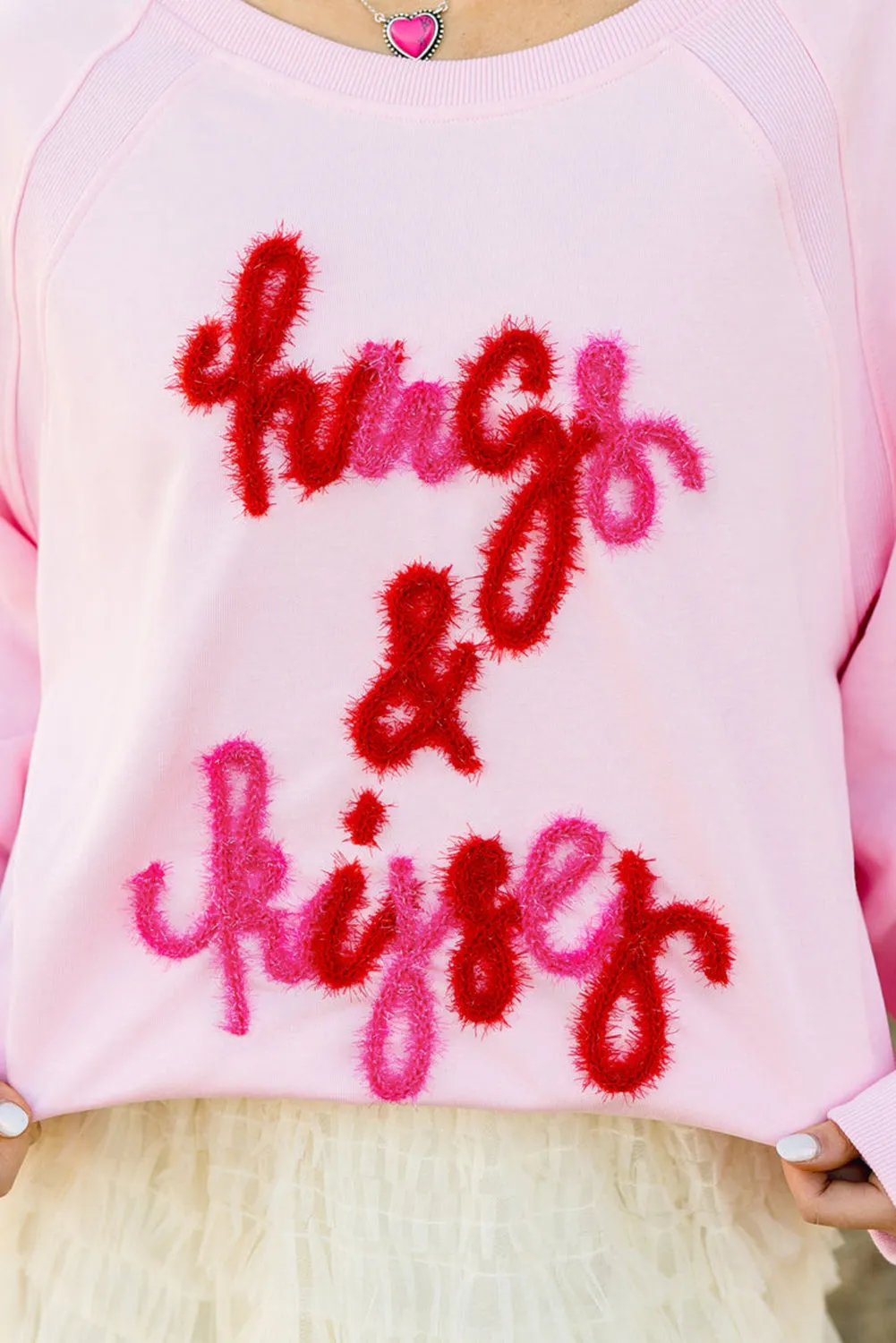 Womens Hugs and Kisses Embroidered Sweatshirt