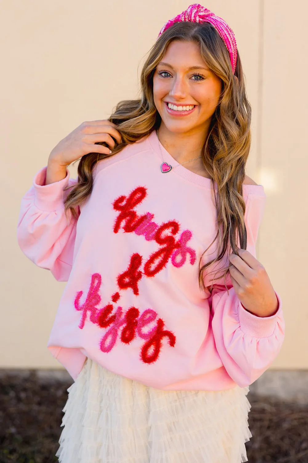 Womens Hugs and Kisses Embroidered Sweatshirt