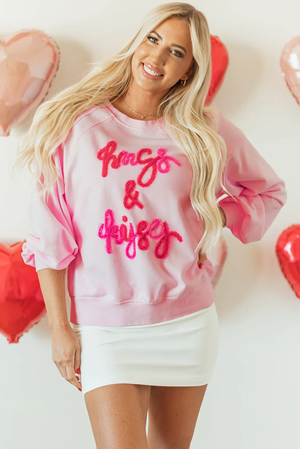 Womens Hugs and Kisses Embroidered Sweatshirt