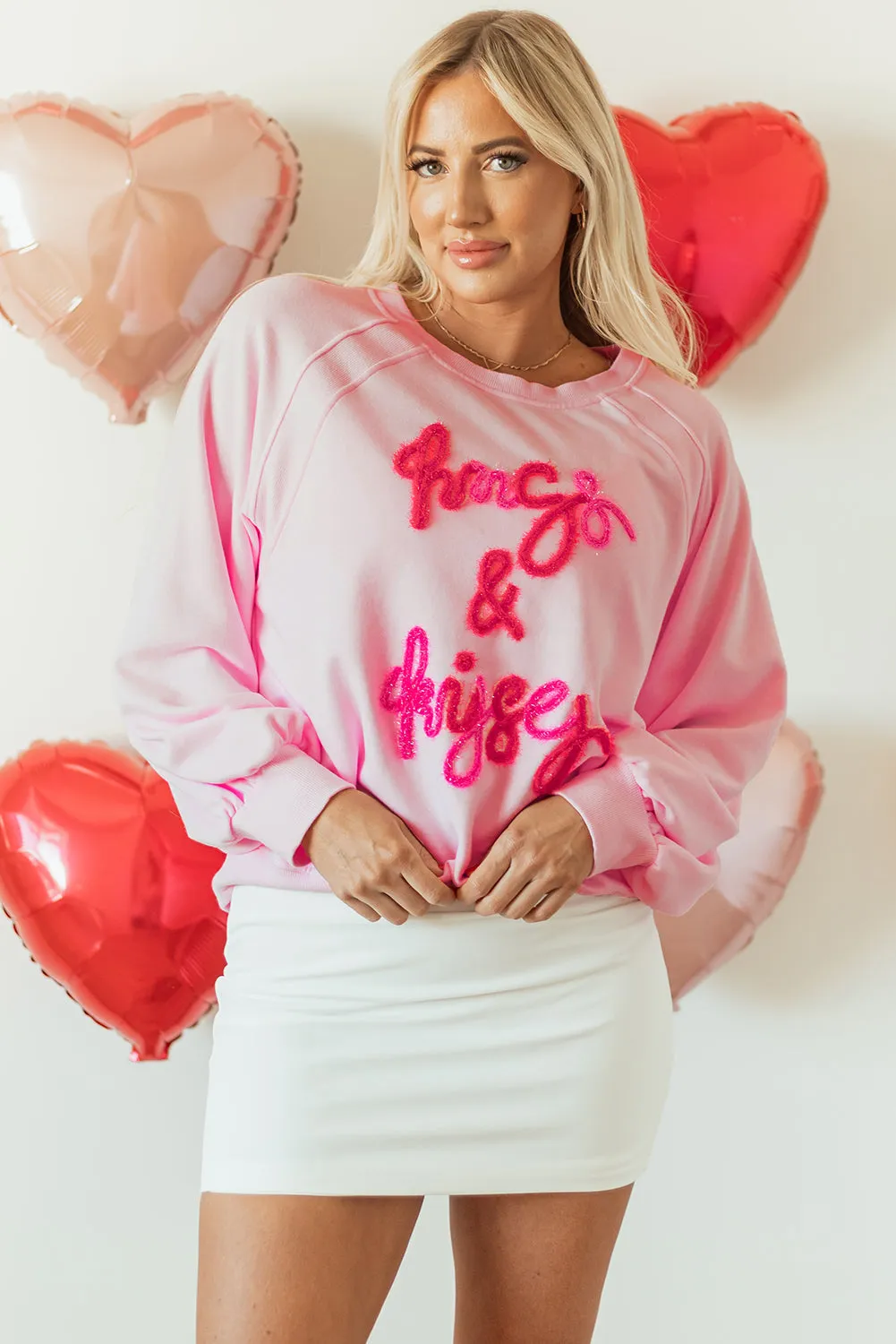 Womens Hugs and Kisses Embroidered Sweatshirt