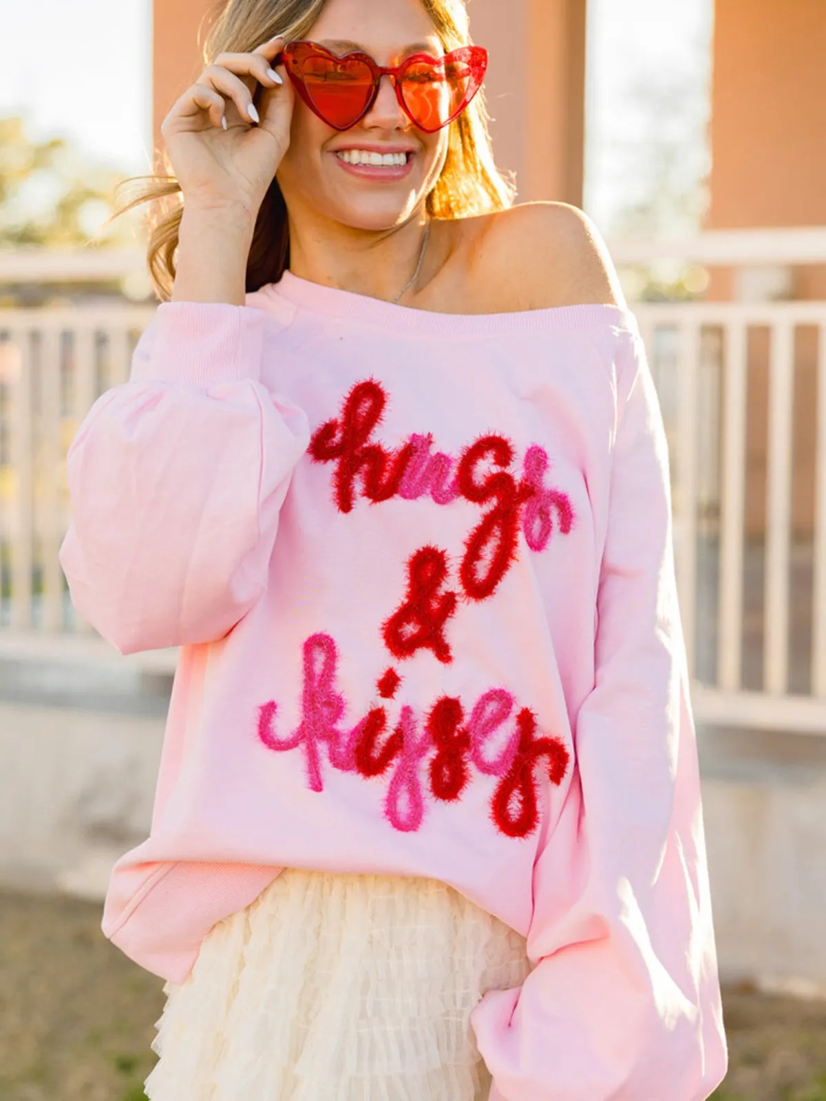 Womens Hugs and Kisses Embroidered Sweatshirt