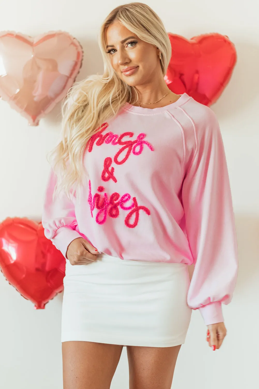 Womens Hugs and Kisses Embroidered Sweatshirt