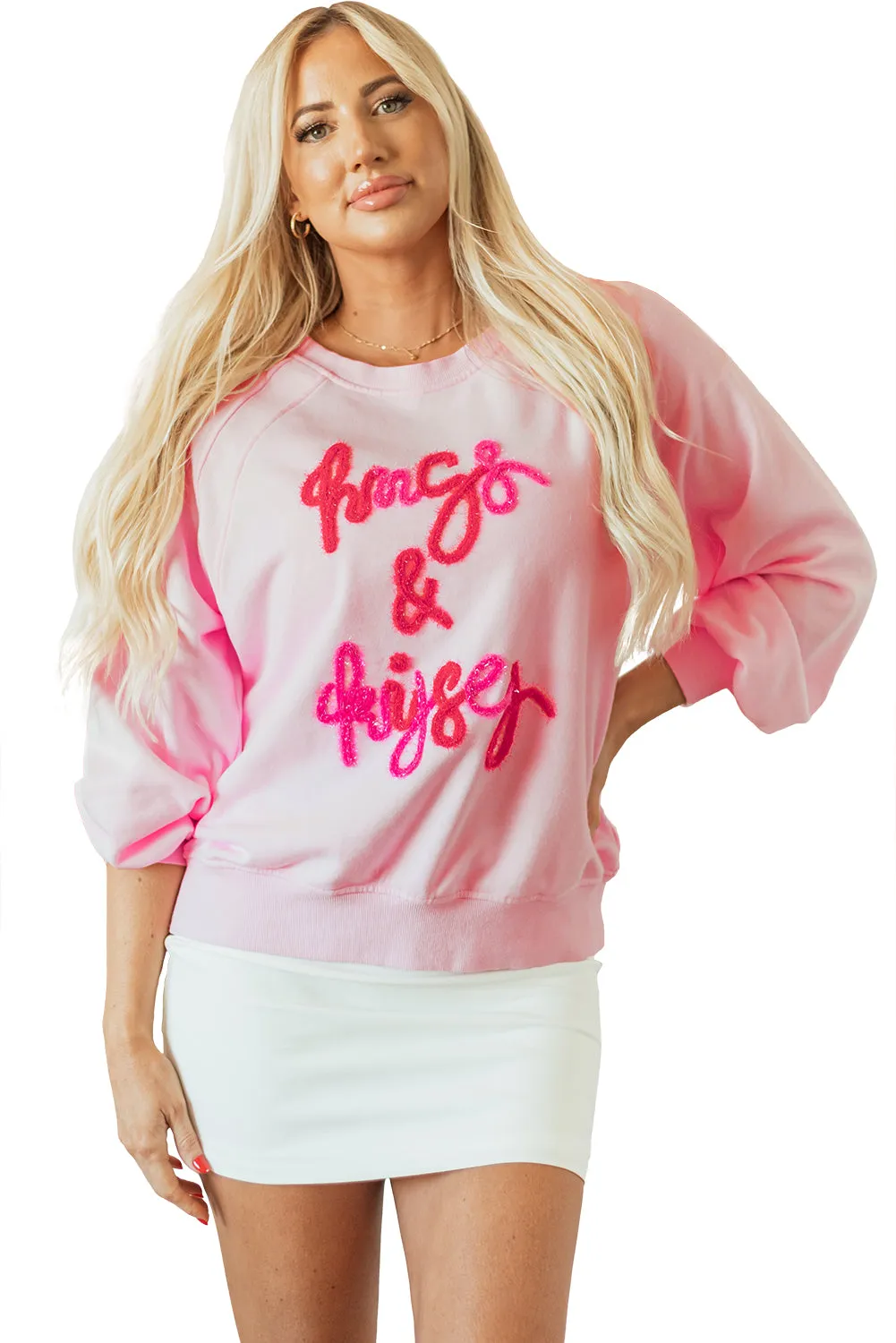 Womens Hugs and Kisses Embroidered Sweatshirt