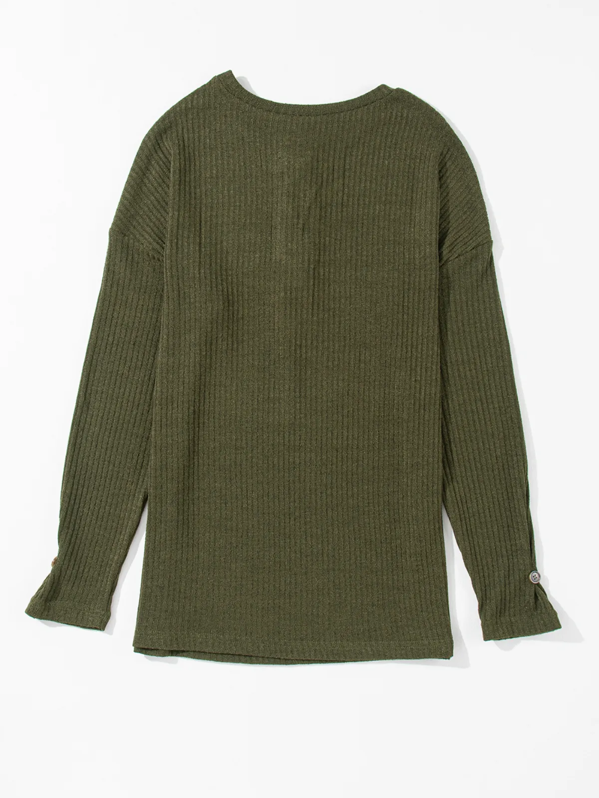 Womens Jungle Green Rib Textured Henley Knit Top