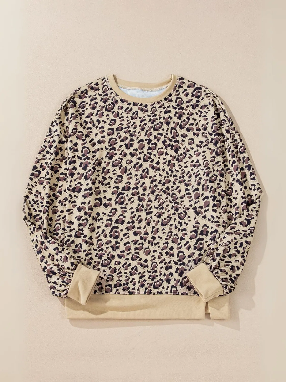Womens Parchment Leopard Print Crew Neck Sweatshirt