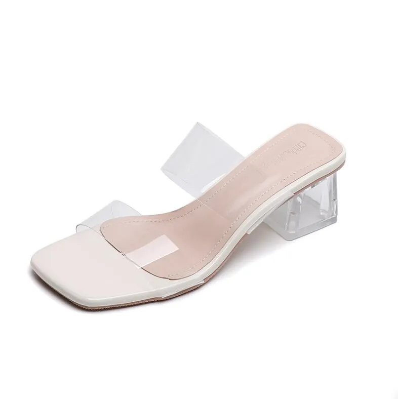 Women's Petite Size Block Heel Clear Sandal Shoes MS560