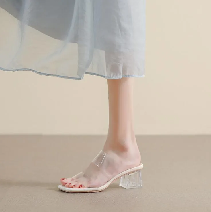 Women's Petite Size Block Heel Clear Sandal Shoes MS560