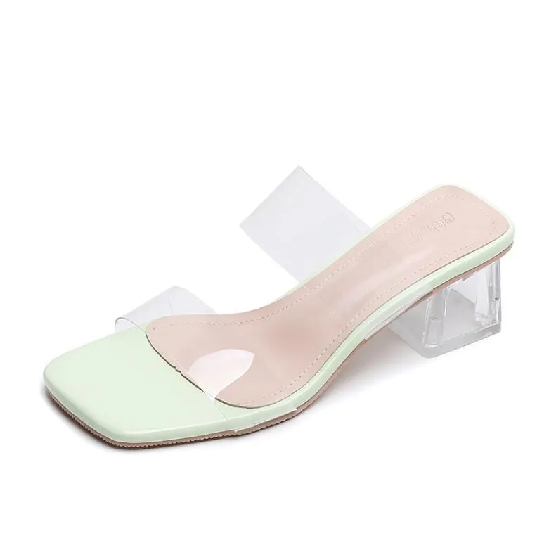 Women's Petite Size Block Heel Clear Sandal Shoes MS560