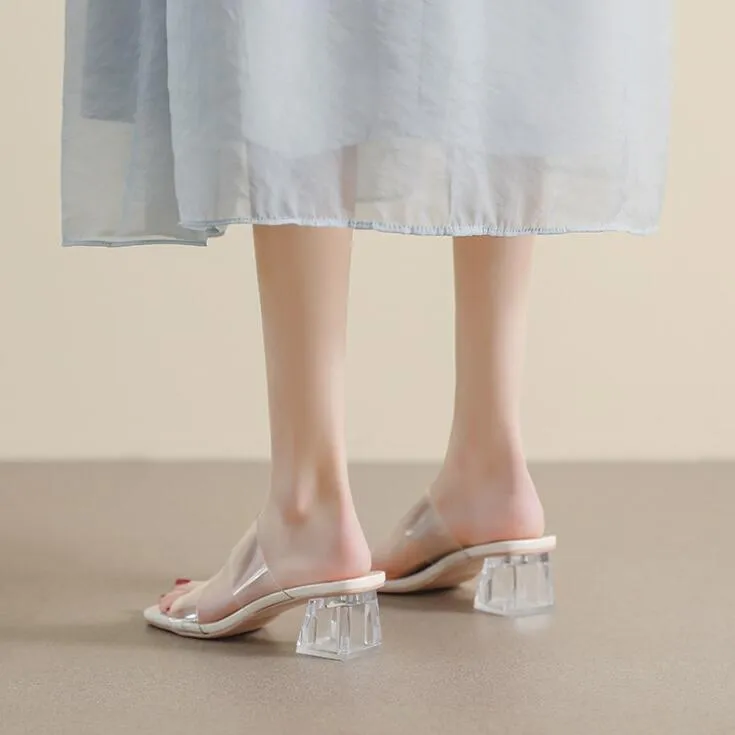 Women's Petite Size Block Heel Clear Sandal Shoes MS560