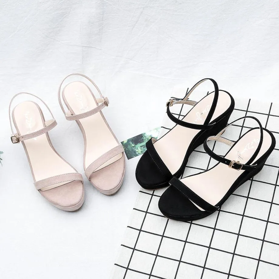 Women's Petite Size Suede Wedge Heel Sandals MS167