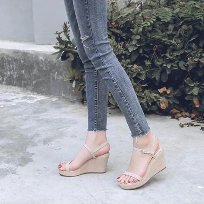 Women's Petite Size Suede Wedge Heel Sandals MS167