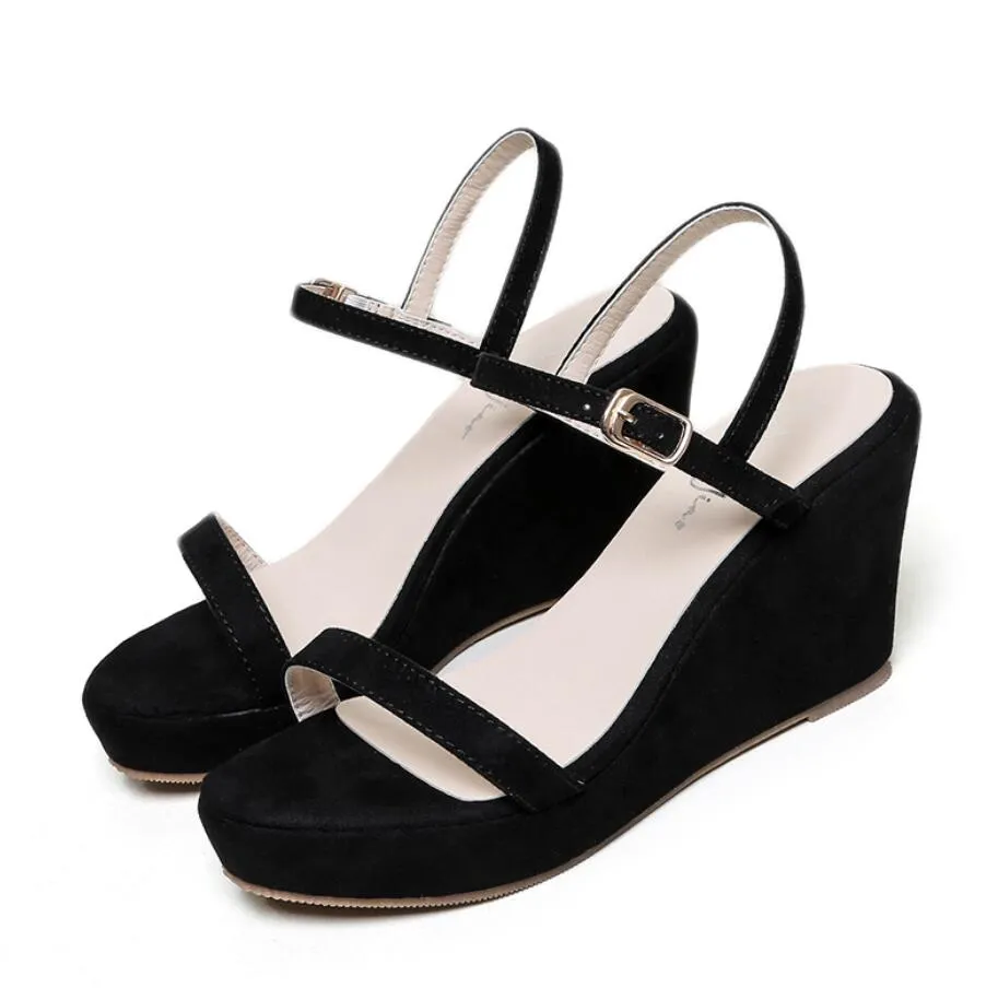 Women's Petite Size Suede Wedge Heel Sandals MS167