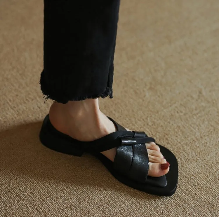 Women's Summer Color Matching Mid-heel Leather Sandals