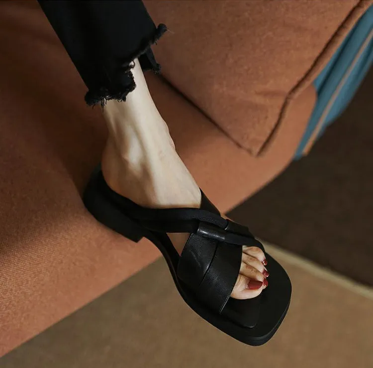 Women's Summer Color Matching Mid-heel Leather Sandals