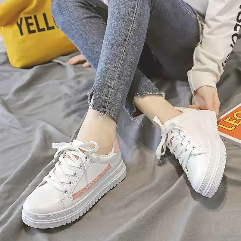 Women's Summer Flat Ins Board Shoes Casual Sports Shoes Korean Version All-match Small White Shoes Ladies Heightening Shoes Student Skate Shoes