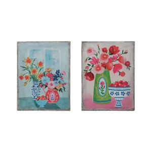 Wood Framed Canvas w/ Flowers in Vases