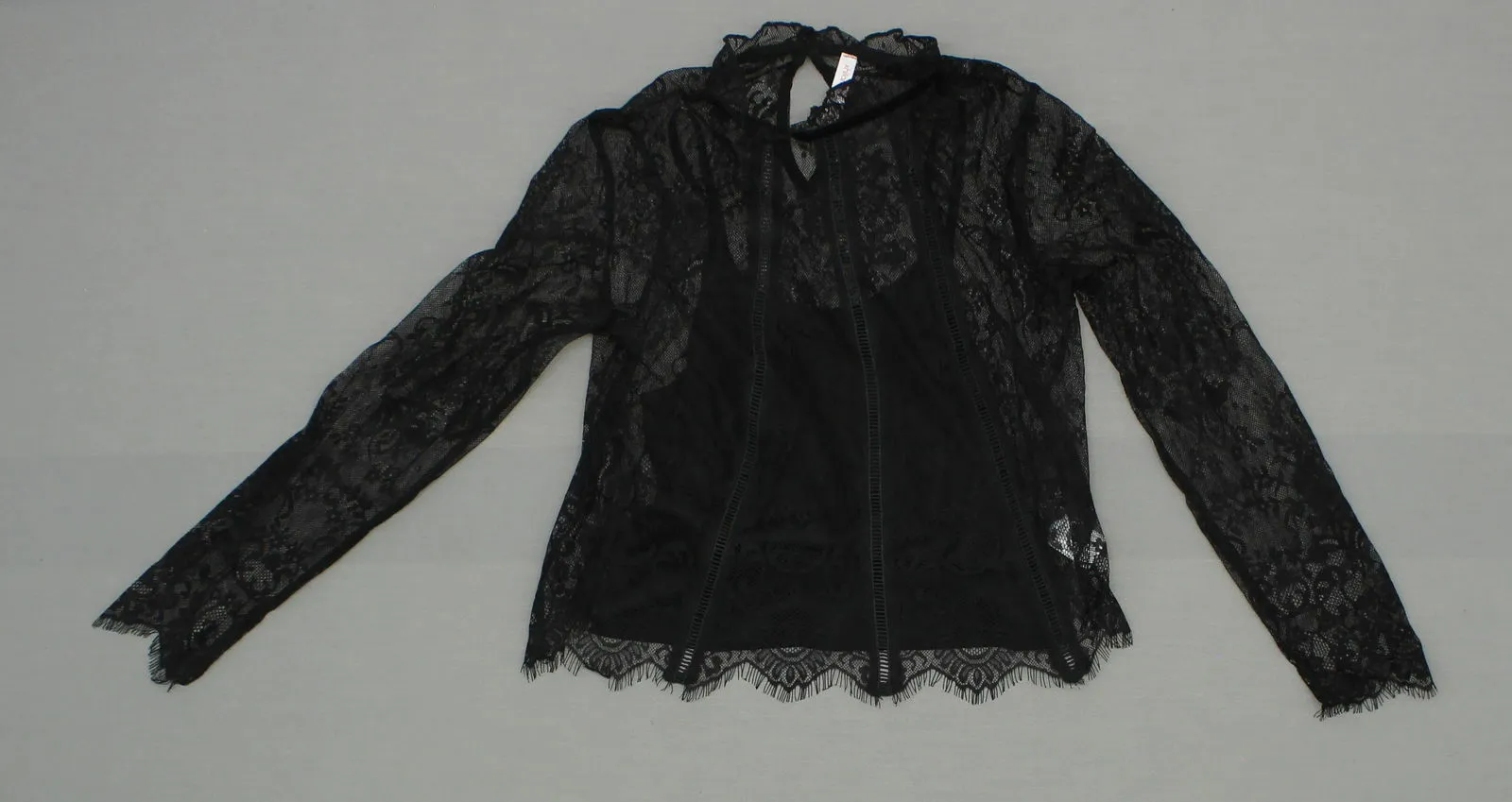 Xhilaration Women's Long Sleeve Lace Lined Mockneck Blouse Top