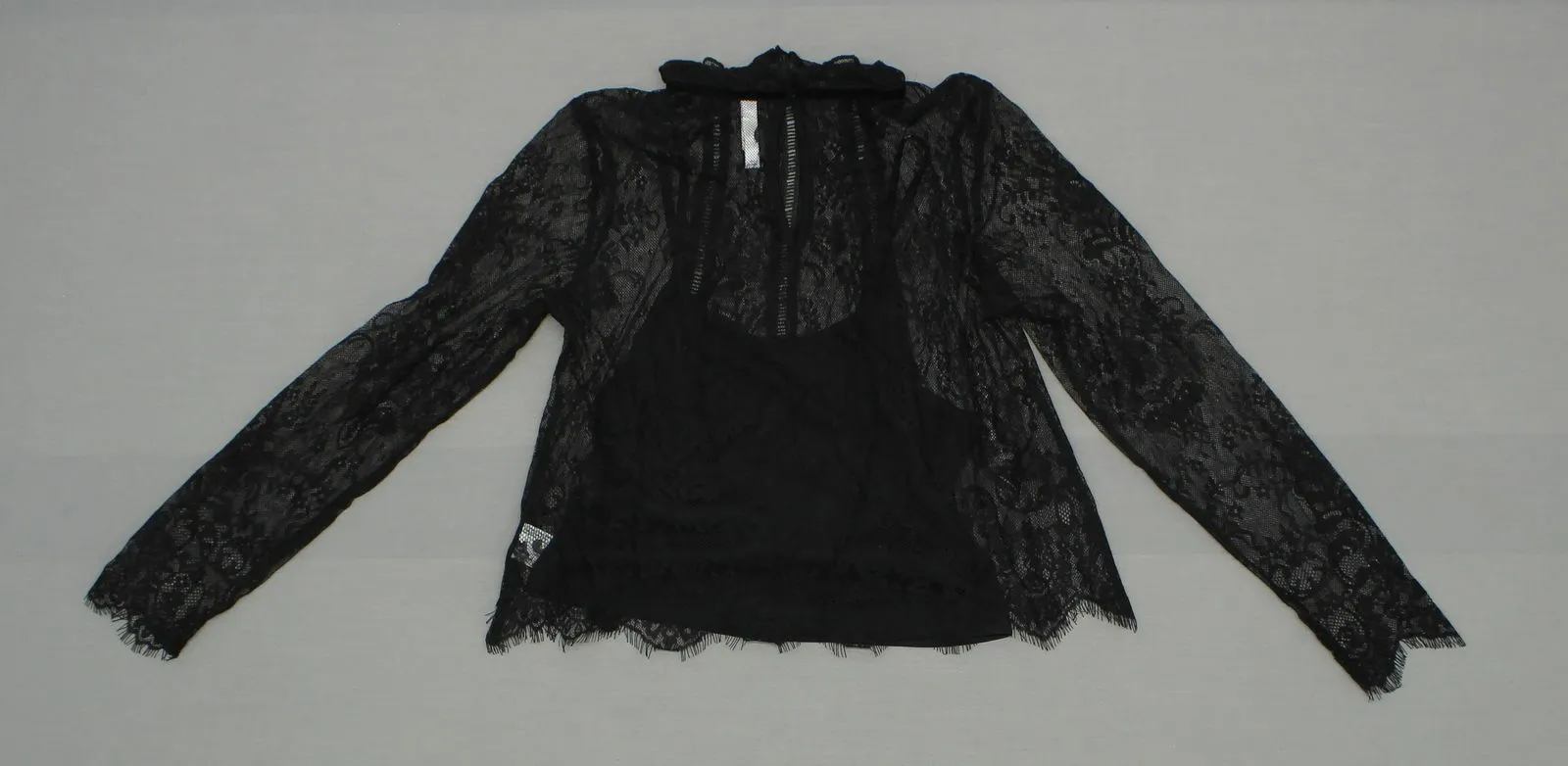 Xhilaration Women's Long Sleeve Lace Lined Mockneck Blouse Top
