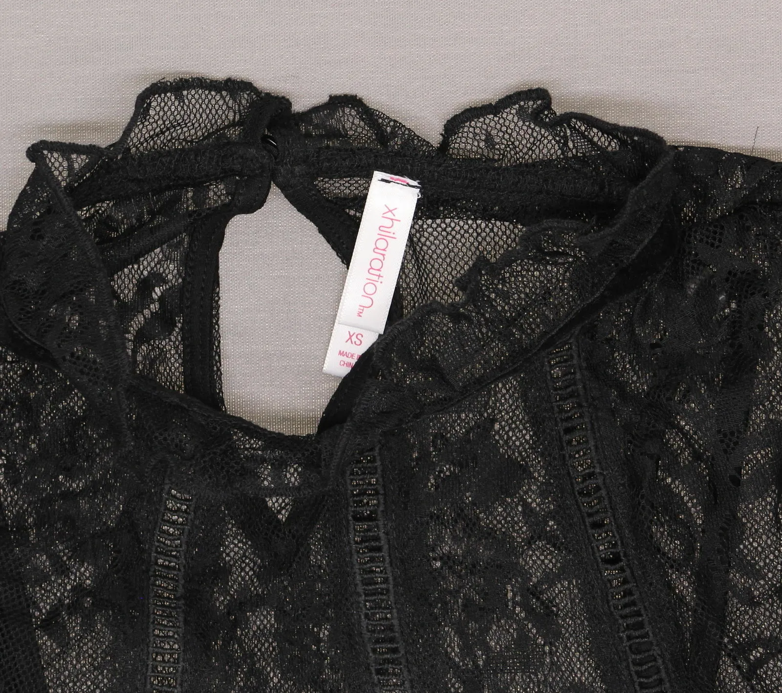 Xhilaration Women's Long Sleeve Lace Lined Mockneck Blouse Top